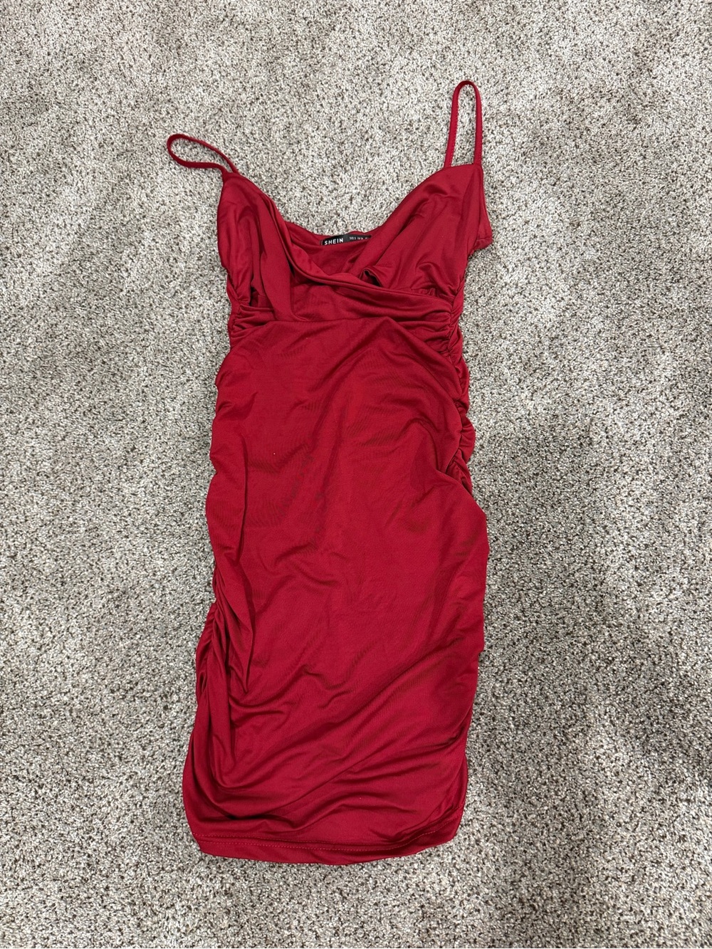 SHEIN Red Cowl Neck Ruched Mini Dress